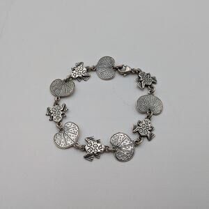 James Avery Sterling Silver Frog and Lilypad Chain Bracelet 15g